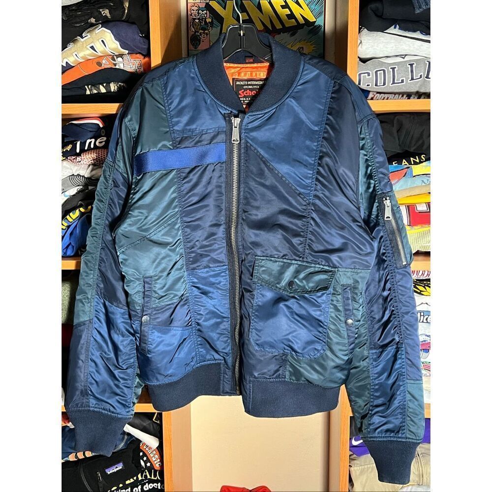 Schott NYC MA-1 Flight Patch Work Blue Bomber Jacket